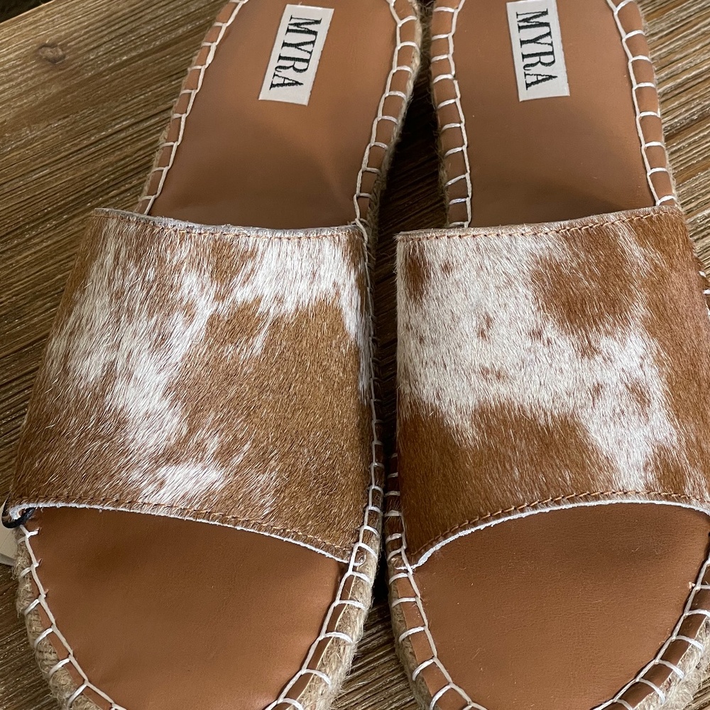 NEW Myra Spruce it Up Leather Cowhide Flat Sandals - Picture 5 of 7